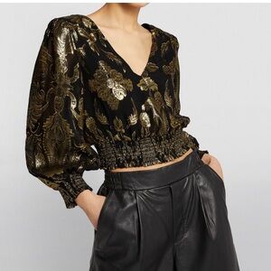 NWT Alice + Olivia Gold and Black Embellished Crop Blouse S